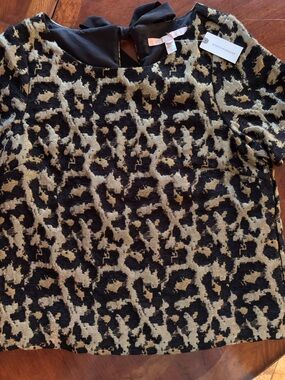 Anthropologie Metallic Leopard Jacquard Top in Black and Gold